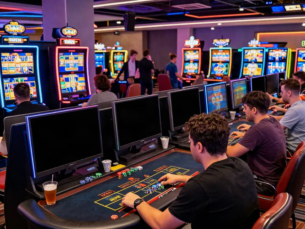 Engaged players enjoying various games Nbet in a vibrant online casino setting.