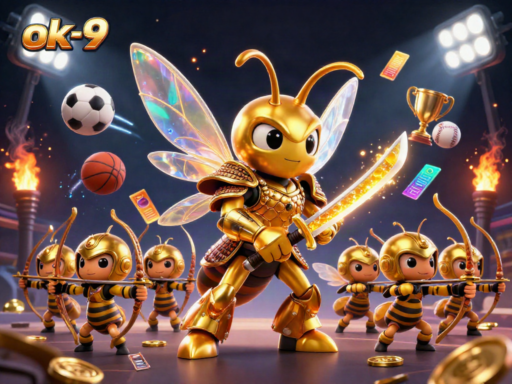 Experience thrilling bets with ok-9 in this dynamic 3D casino illustration featuring exhilarating sports action.