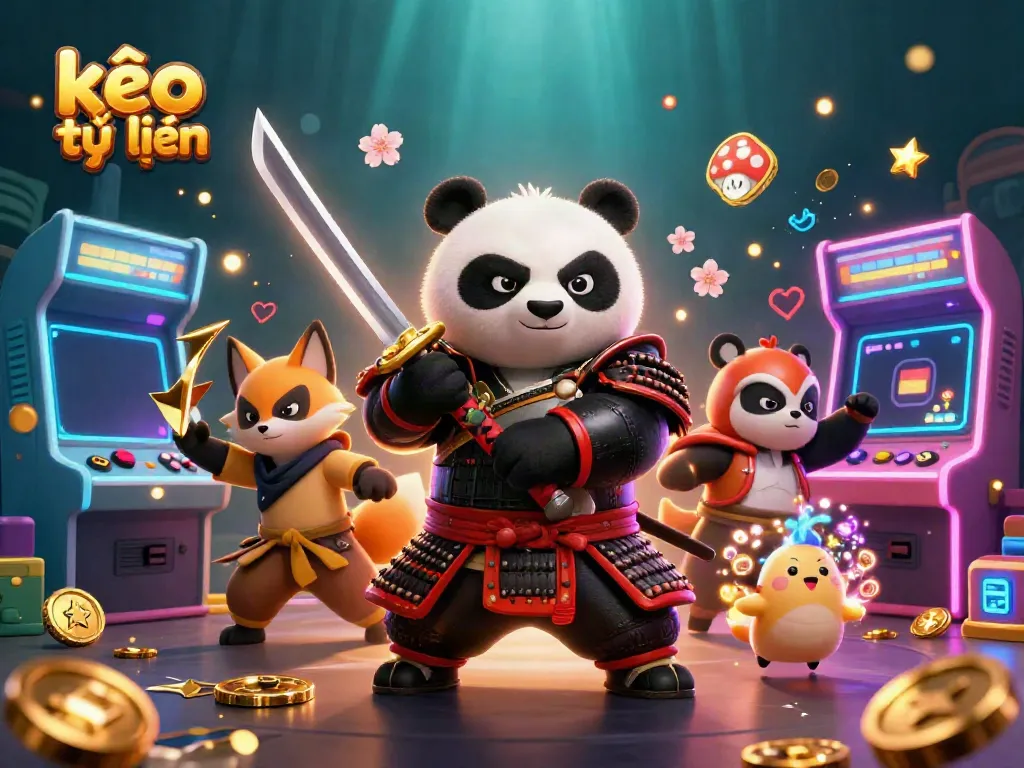 Experience the thrill of kèo trực tuyến with an engaging scene featuring samurai panda and ninja fox.