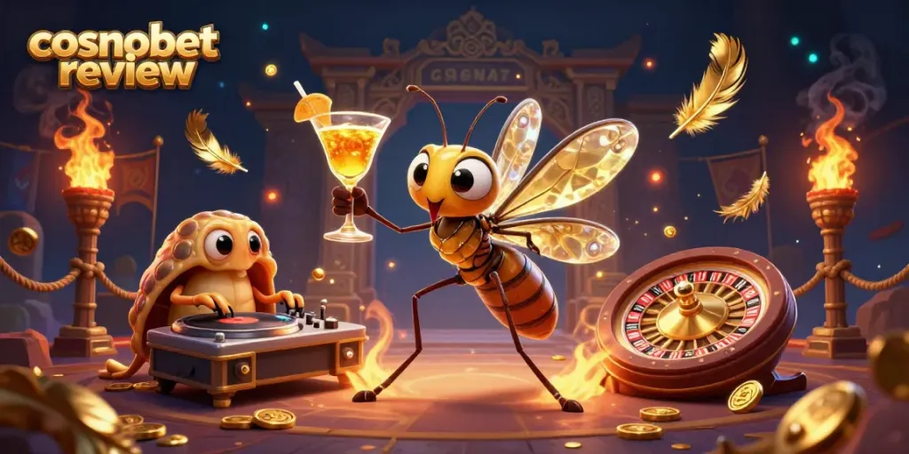 Experience the thrill of gaming with the Cosmobet review, showcasing a dynamic casino scene featuring unique characters and engaging elements.