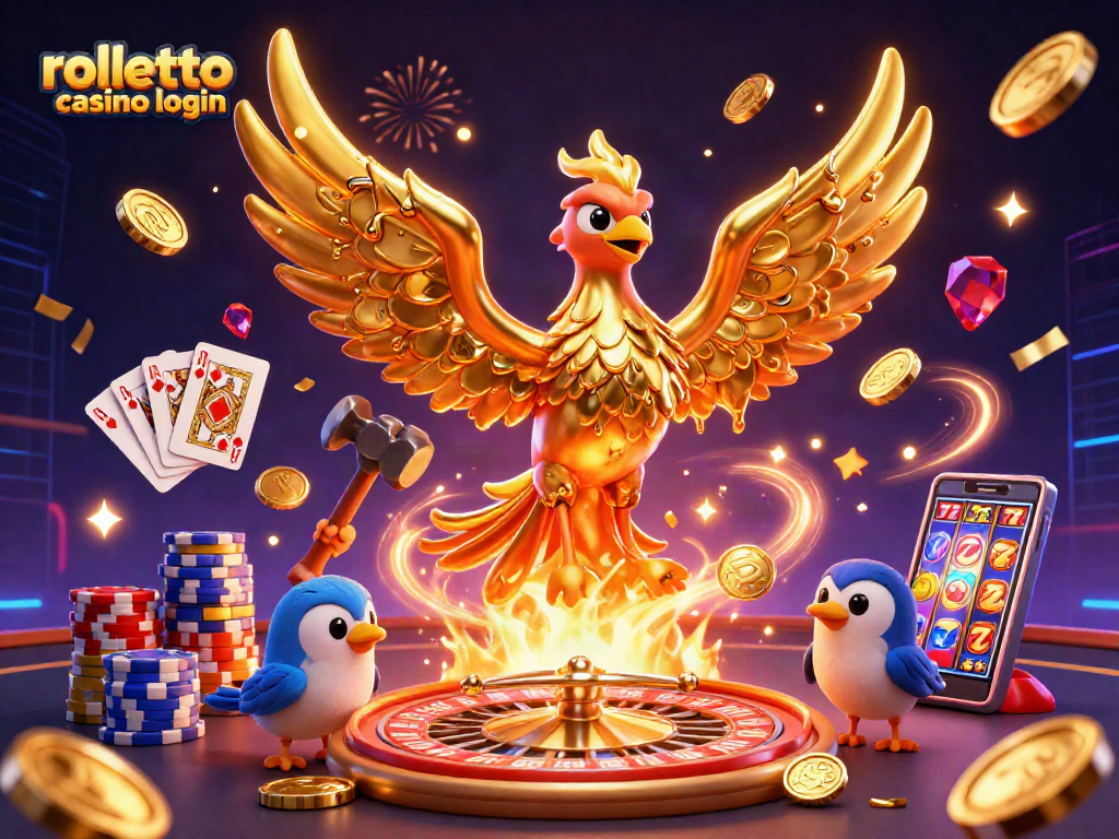 Engage with rolletto casino login featuring a molten phoenix in a vibrant, dynamic casino scene.