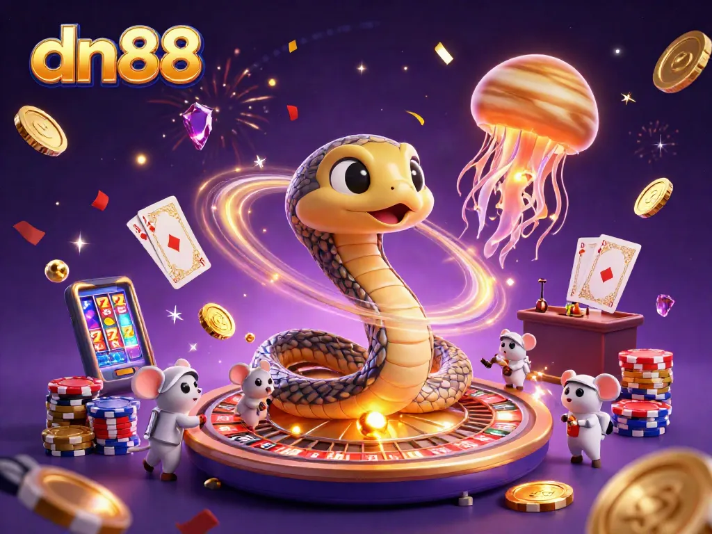 Experience exhilarating gameplay at dn88 with mice betting and cosmic dealers in a vibrant casino scene.