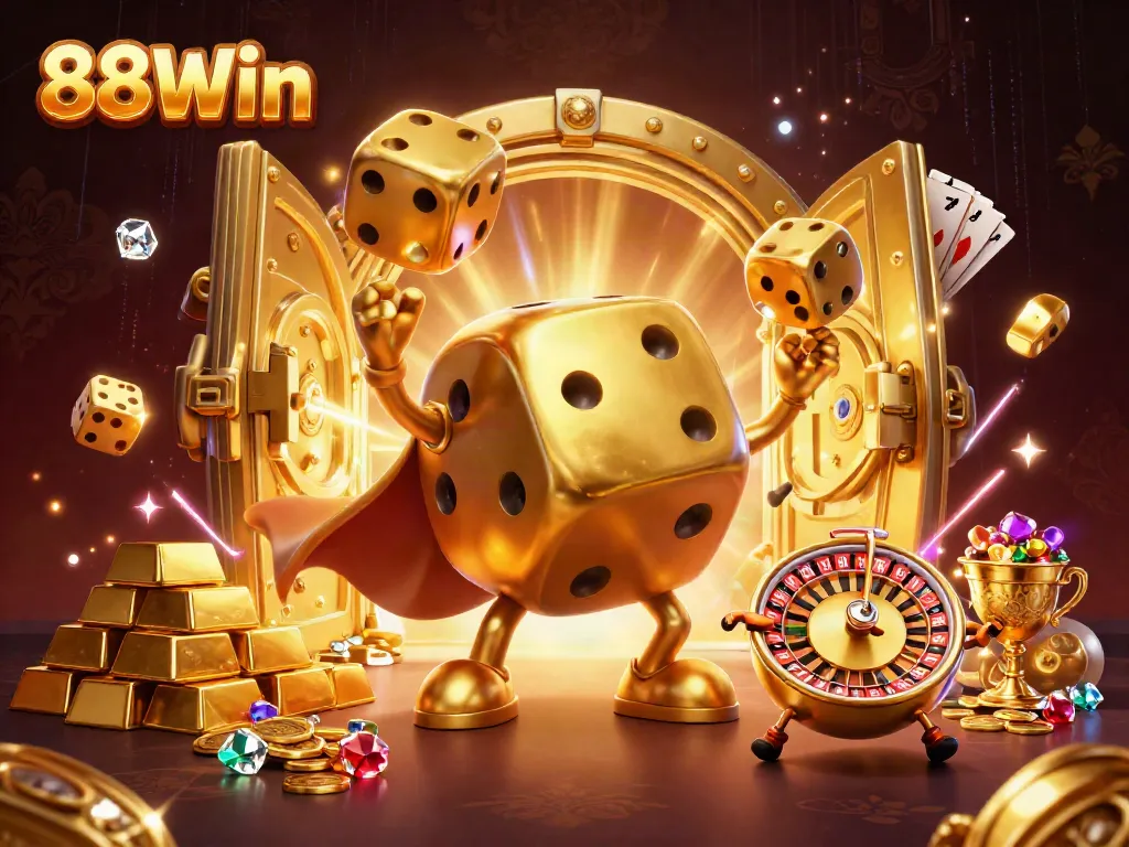 Engage with 88Win's unique casino experience featuring golden dice golems and dynamic treasures.