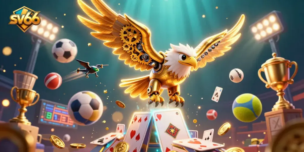 Experience thrilling betting adventures with sv66's captivating casino and sports elements illustration.