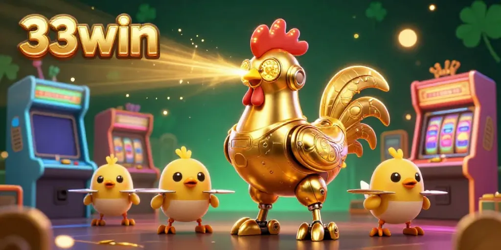 Experience epic gameplay at 33win with unique 3D illustration of vibrant casino elements and characters.