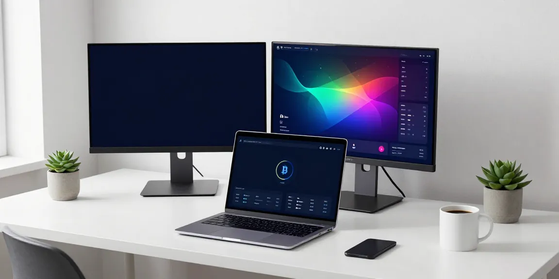 Main crypto channel setup with dual monitors displaying cryptocurrency trading analytics and DeFi dashboard.
