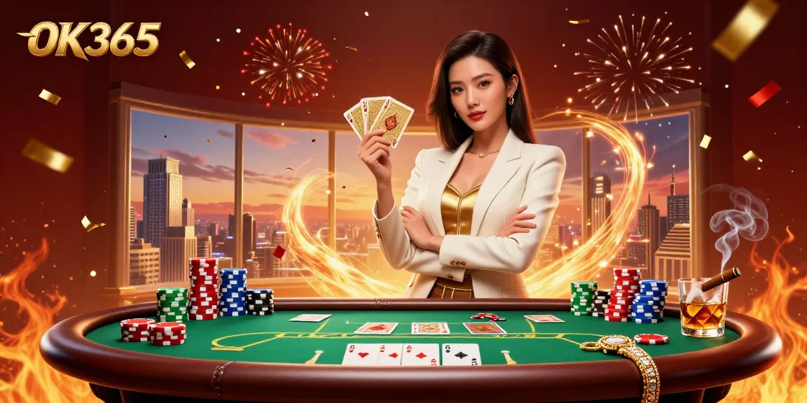 Experience exciting poker action with OK365's winning strategies, set in an elegant casino atmosphere.