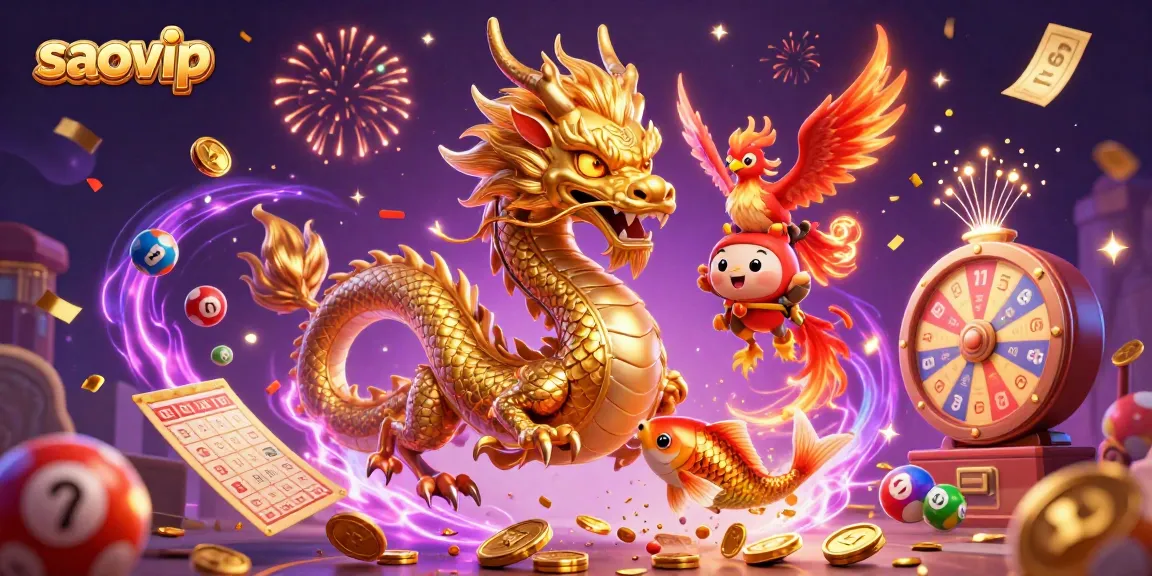 Join the fun with saovip as a golden dragon, phoenix, and koi fish celebrate a jackpot.