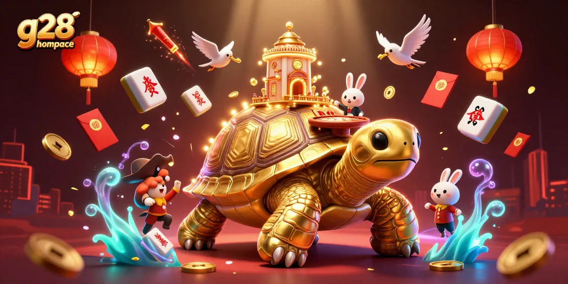 Experience the g28 homepage with a vibrant online casino scene featuring dynamic elements and characters.