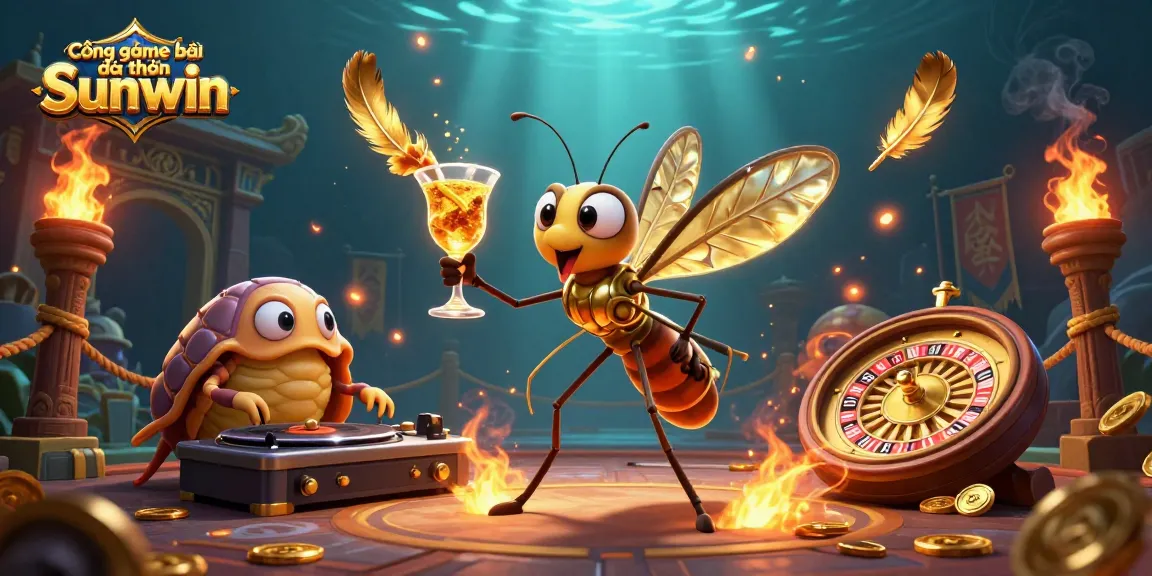 Cổng game bài đổi thưởng Sunwin showcased in a vibrant 3D illustration featuring casino-themed characters and dynamic elements.