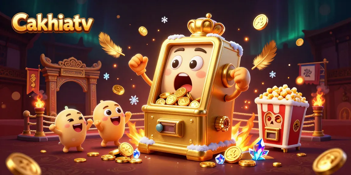 Cakhiatv showcases a vibrant slot machine scene with coins flying, illustrating the excitement of online gaming.