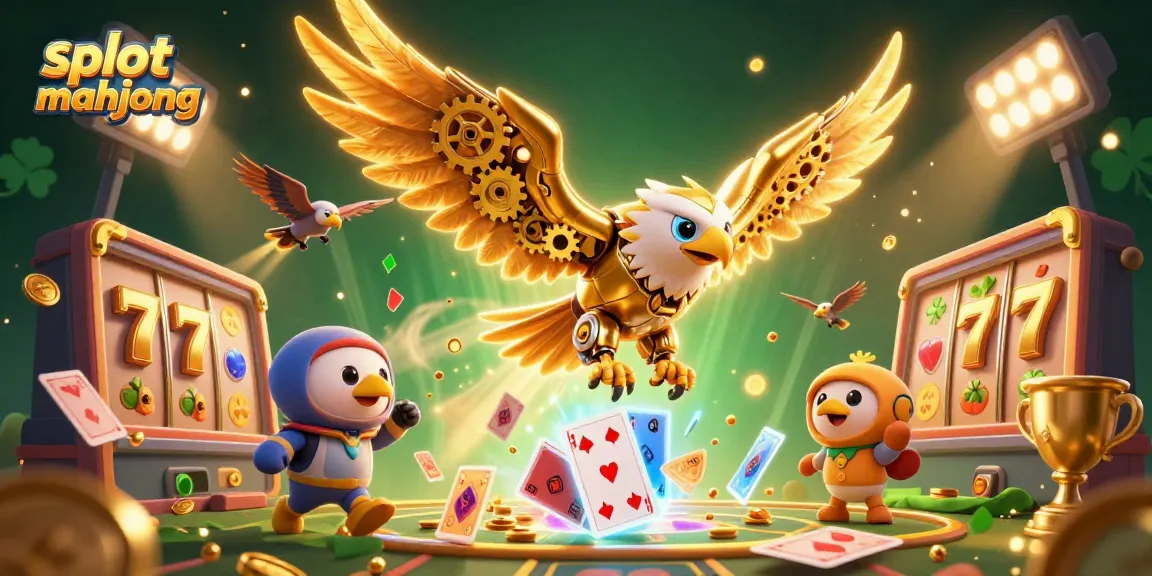 Experience the thrill of slot mahjong with a chaotic scene of dynamic characters and vibrant gaming elements.
