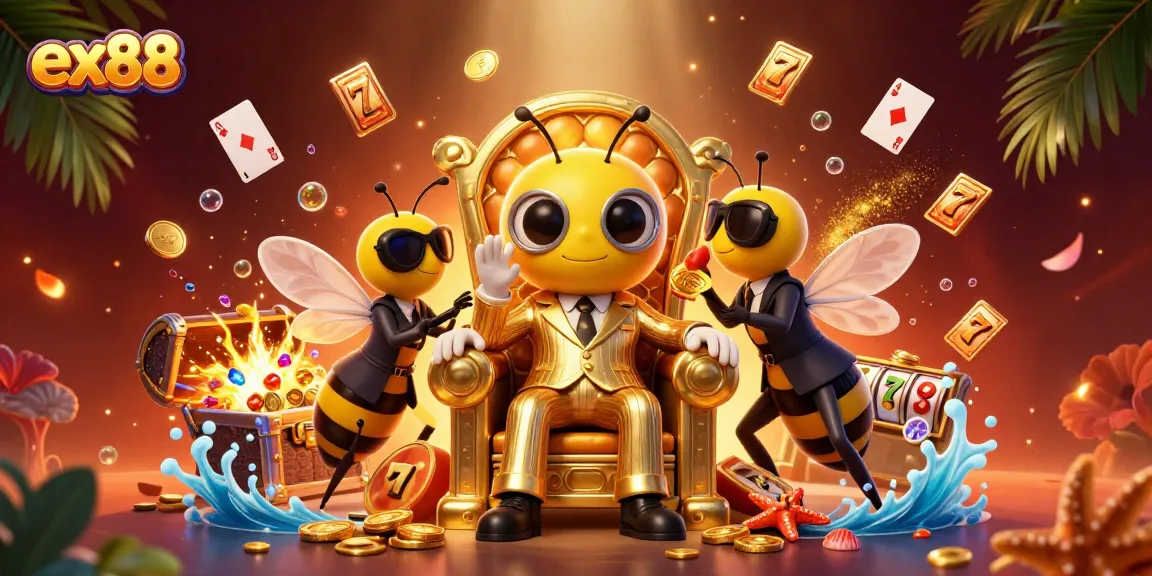 Spin and win exciting games at ex88, featuring a colorful casino scene filled with treasure and vibrant characters.