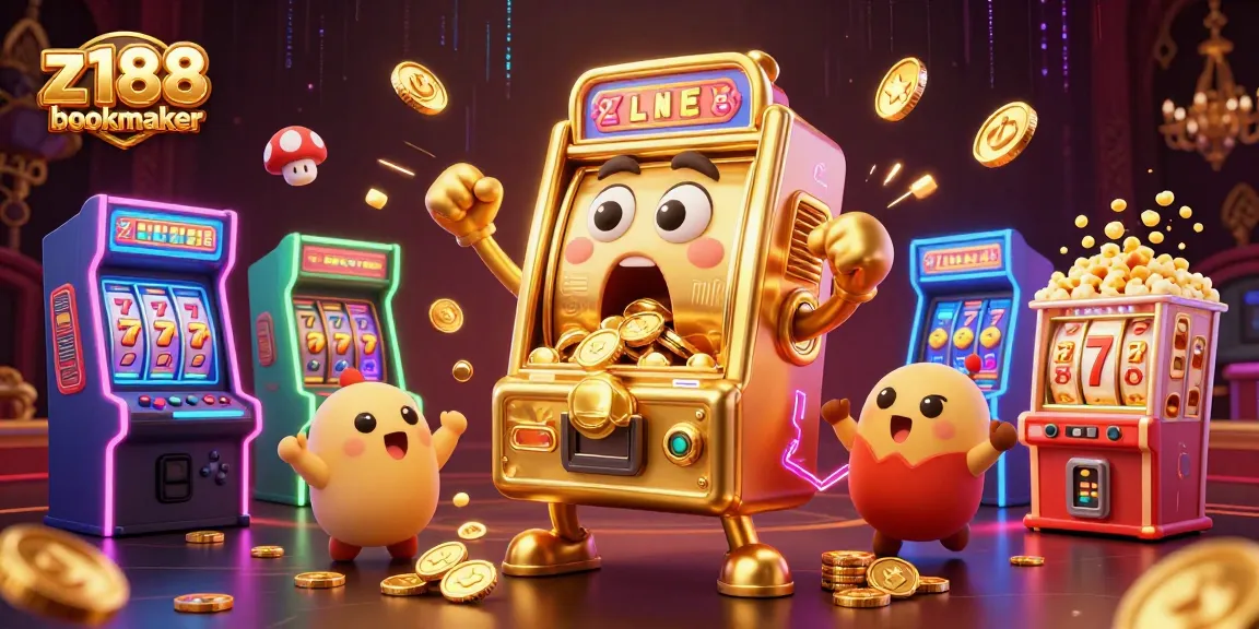 Engage with z188 bookmaker's thrilling gaming scene featuring a slot machine jackpot celebration.
