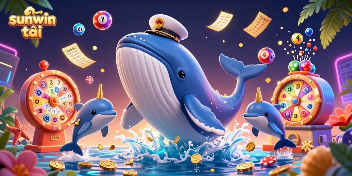 Experience thrilling gameplay with sunwin tải as the cartoon whale wins coins in a vibrant casino landscape.