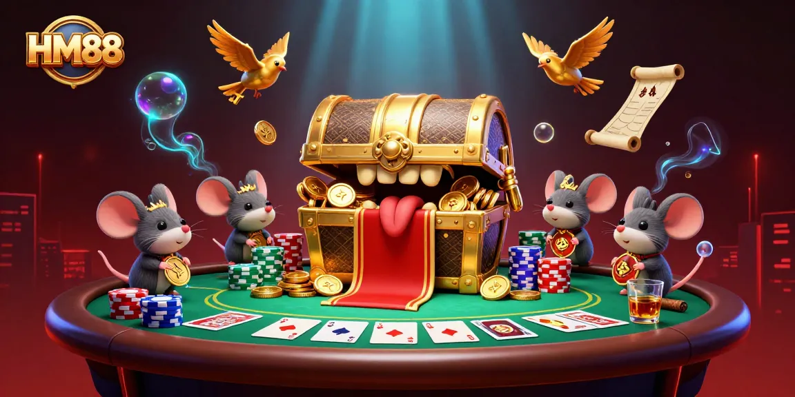 HM88 features a captivating treasure chest and poker elements enticing players with exciting gaming opportunities.