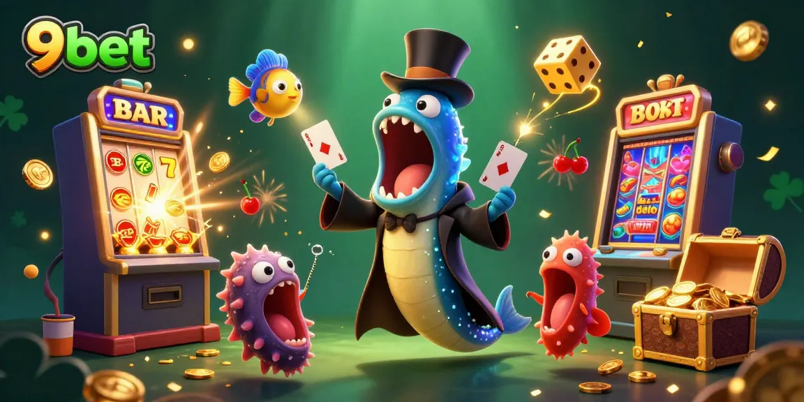 Experience the magic of 9bet with a vibrant 3D casino illustration featuring a deep-sea eel performing card tricks.