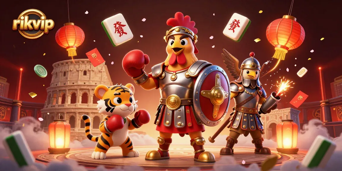 Play exciting games at rikvip with vibrant visuals including 3D character action and casino elements.