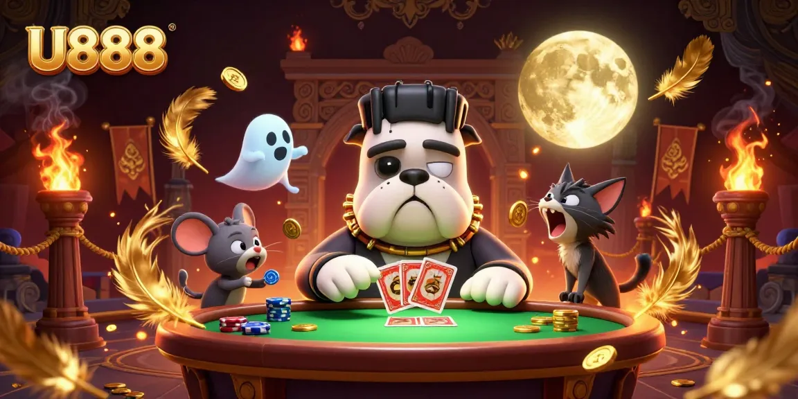 Experience the excitement of U888 in a vibrant 3D card game scene with engaging characters.
