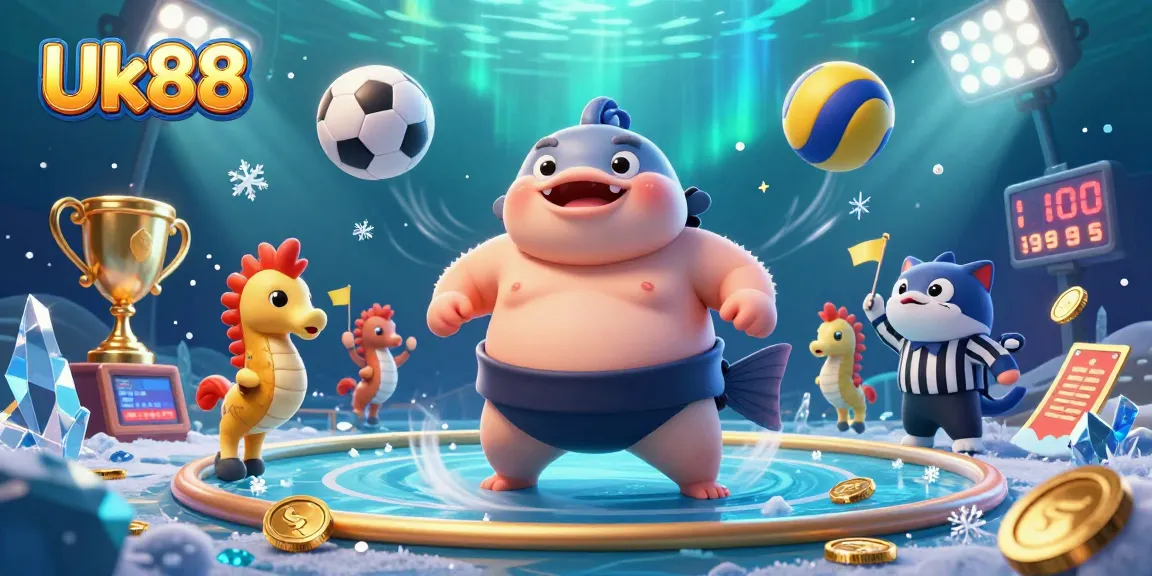 Engage with Uk88's thrilling underwater casino scene featuring a blowfish and catfish in action.